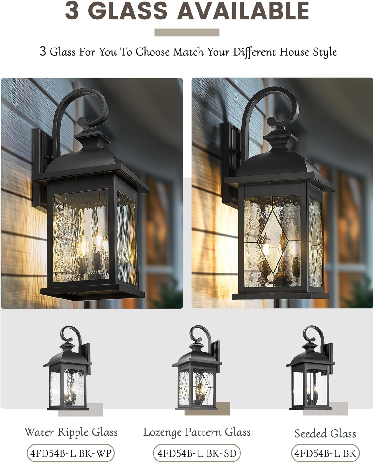 FEMILA 26" Outdoor Wall Light, Large Exterior Wall Lantern with Water Ripple Glass, 3-Light Outdoor Wall Light Fixtures for Entryway, Patio, Garage, and Doorway, E12 Base, 4FD54B-L BK