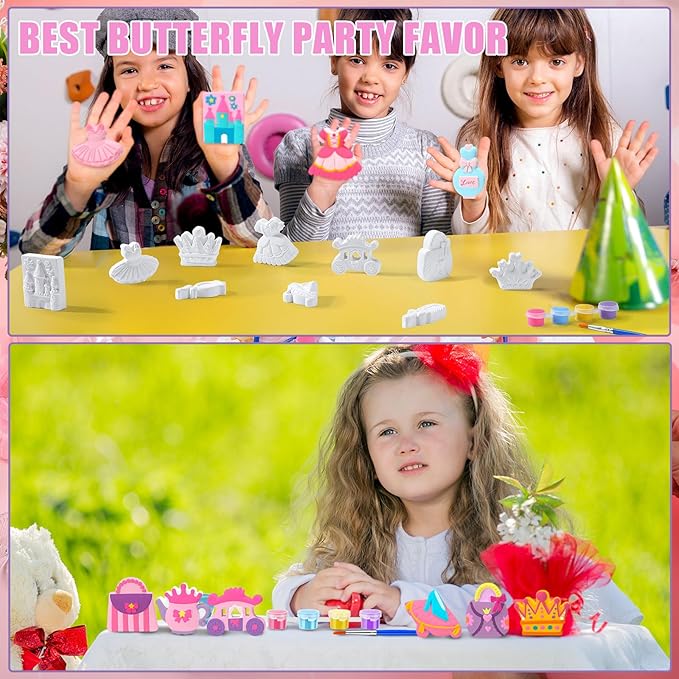 JellyArch 20 Set Princess DIY Painting Kit Ceramic to Paint Your Own Princess Rainbow Castle Statues Unpainted Plaster Figurines Brushes Acrylic Paints Bags Party Favor for Adults