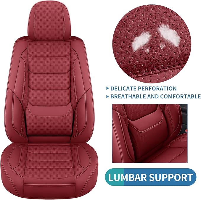 Leather Car Seat Covers Full Set Breathable Automotive Seat Covers Waterproof Seat Protectors Universal Fit for Most Automotive Cars SUV Trucks(Red, Full Set)