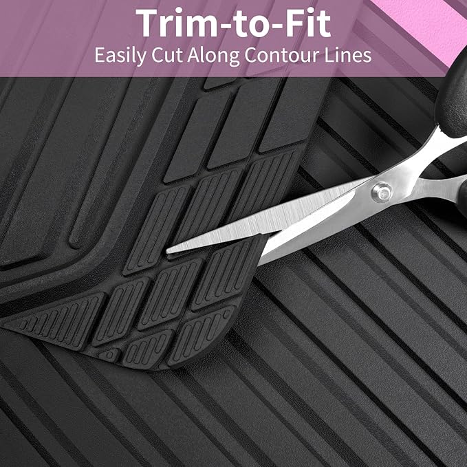 CAR PASS Heavy Duty Rubber Car Mats Metallic, Aluminum Film Cute All Weather Floor Mats Waterproof Universal Trim to Fit for SUV Sedan Van 4 Piece Deep Dish Two-Tone Sporty Black Light Pink Chrome