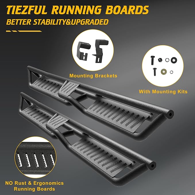 Running Boards Compatible with Toyota Tacoma 2005-2023 Double Cab Crew Cab, Two-Stairs Side Steps, 5 inch Wide Nerf Bars Step Bars