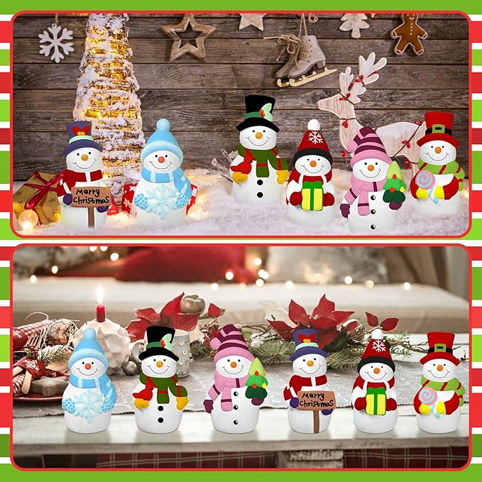Eersida 6 Sets Winter Christmas Ceramics to Paint Ready to Your Own Ceramic Snowman Statues DIY Unpainted Paintable Winter Figurines Kit Crafts with Brush Palette for Christmas DIY