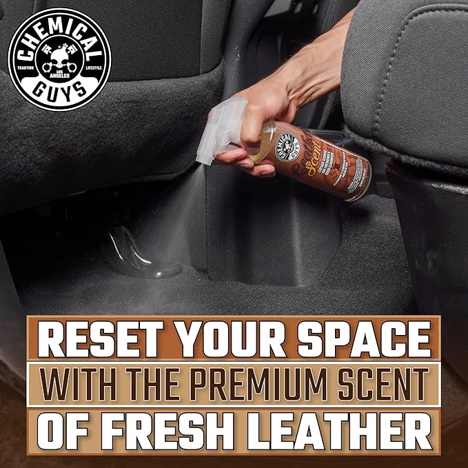 Chemical Guys Leather Scent Premium Air Freshener & Odor Eliminator – Interior Spray with Rich Leather Aroma – Eliminates Odors and Refreshes Cars, Trucks, SUVs and RVs for a Like New Scent, 16 oz