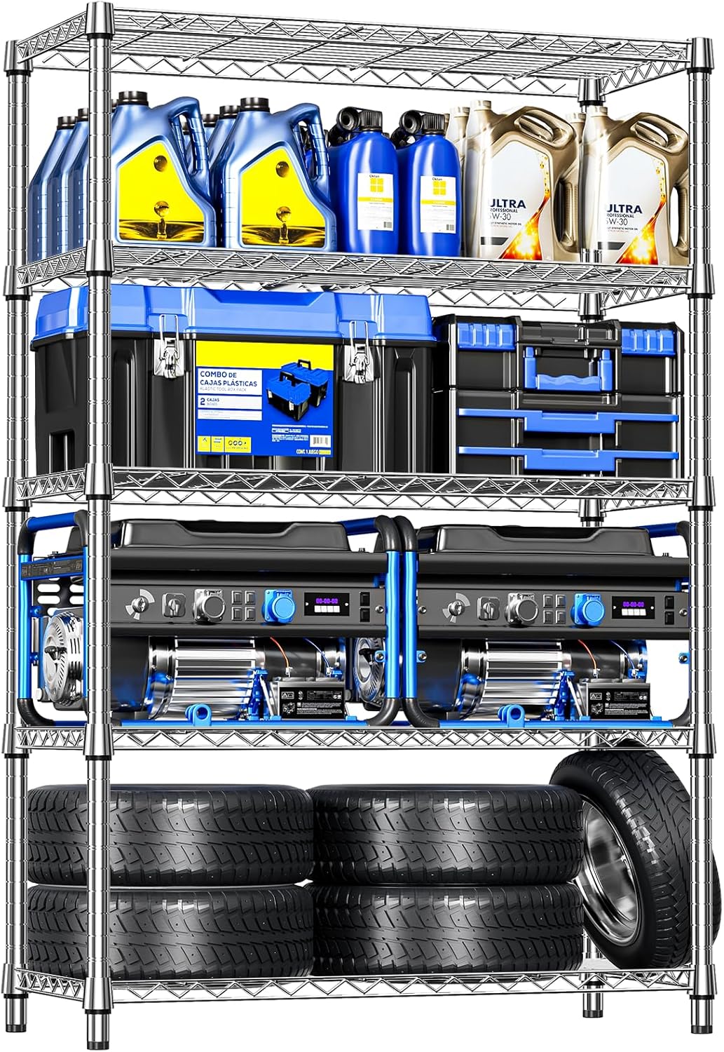 IZEUK 4 Tiers Garage Shelving Wide Storage Shelves Metal Shelves Heavy Duty Adjustable Utility Shelf Rack (Black, 15.7" D x 33.5" W x 70.5" H)