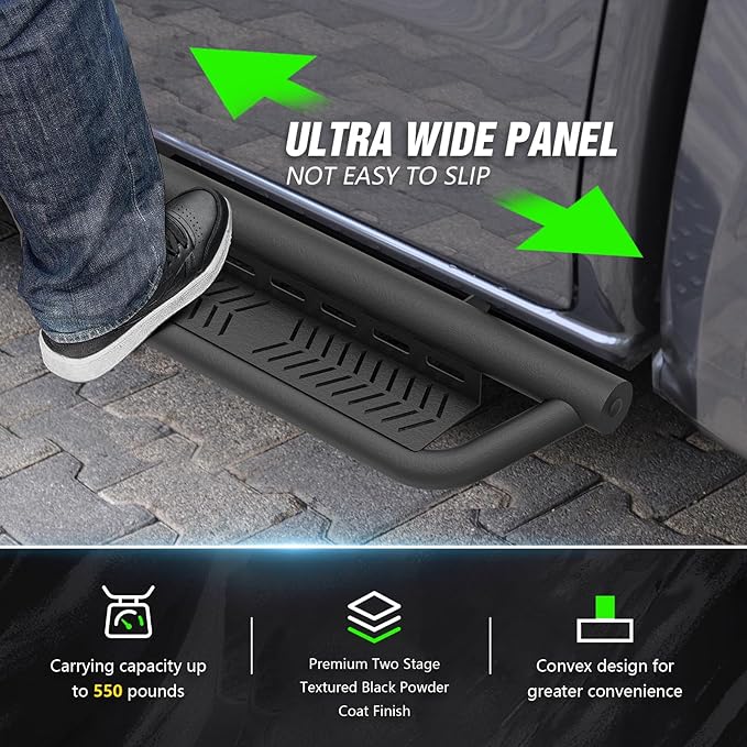 Crew Cab Running Boards Side Steps Compatible for 2009-2018 Dodge Ram 1500, 2019-2024 1500 Classic, 2010-2024 Dodge Ram 2500 & 3500 CrewCab, Bolt-on Nerf Bar, Two Stairs Design-Star Logo