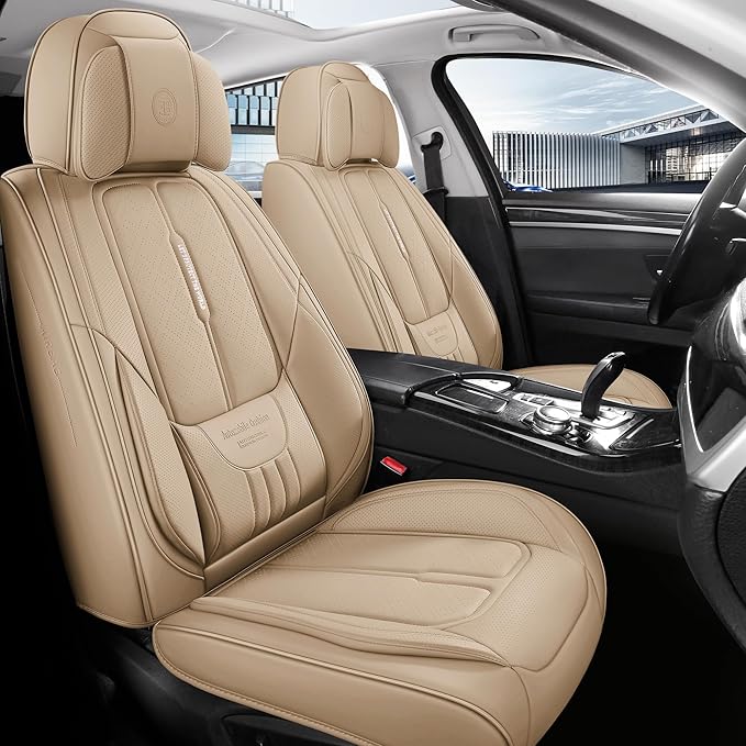 NS YOLO Full Coverage Leather Car Seat Covers for Cars,SUVs and Pick-up Trucks,Car Seat Protector,Automotive Seat Covers,Car Seat Cushion,Beige Seat Cover,Front Seat Cover for 2 Seats