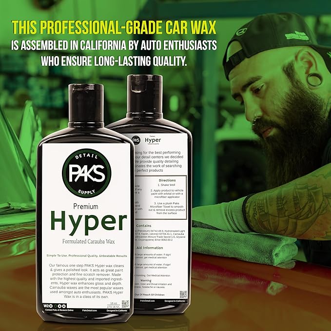 Paks Hyper Carnauba Car Wax, Professional Grade Liquid Car Wax, UV Car Detailing and Paint Protection Liquid Carnauba Wax, 16 Oz Premium Finnish Liquid Wax for Cars Fine Scratch Remover for Vehicles