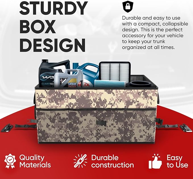 FORTEM Car Trunk Organizer, Collapsible Multi Compartment SUV Organizer, Foldable Storage for Car Accessories for Women Men, 600D Oxford, Non Slip Bottom, Securing Straps, Soft Cover (65L)