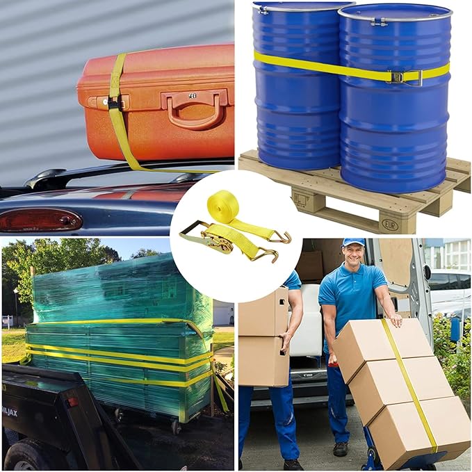 4 Pack 2 Inch Ratchet Straps Heavy Duty 20ft Tie Down Straps Ratchet with Double J Hook, 8000 LBS Break Strength, Cargo Ratchet Straps for Moving, Truck, Trailers, Motorcycles, Kayaks, Car Roof