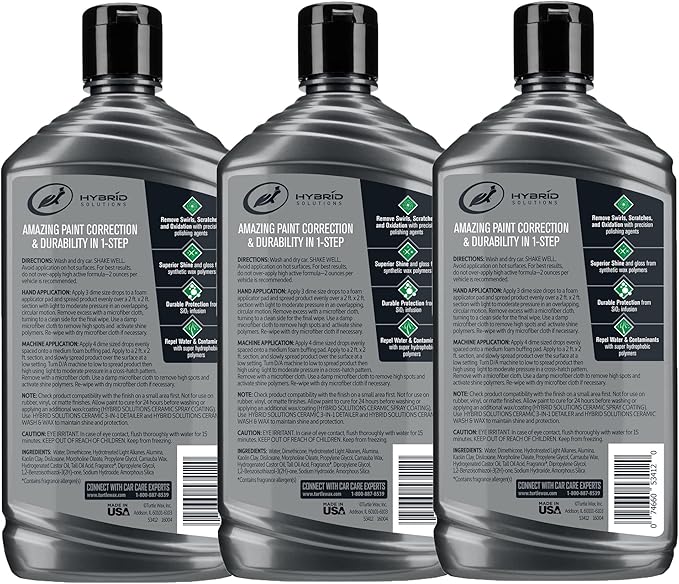 Turtle Wax 53887 Hybrid Solutions Ceramic Polish and Wax, Removes Car Scratches and Swirl Marks, Provides Water Repellency, Protection, and Shine, Hand or Machine Application, 14 oz. (Pack of 3)