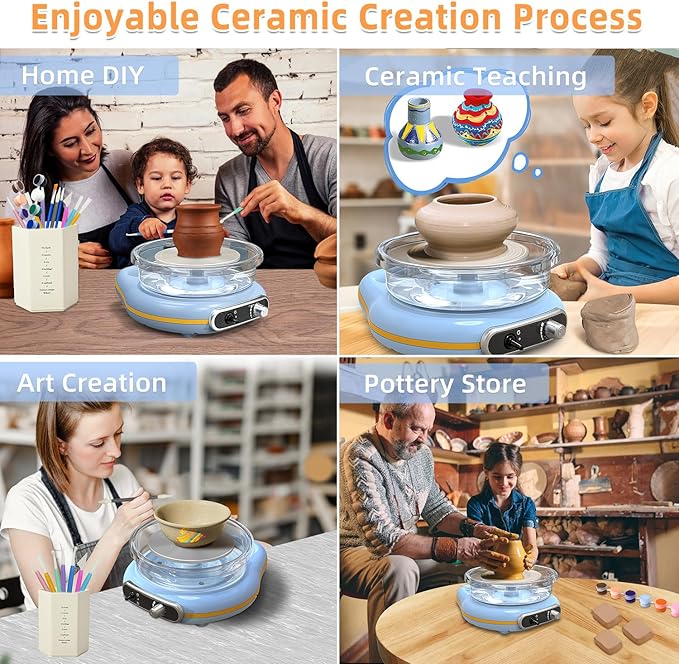 Mini Pottery Wheel Kit for Kids - 4.7" Turntable Two-Way Rotation Electric Pottery Machine, Adjustable Speed, Low Noise, Clay Wheel DIY Kit for Teens Adults Beginners, Pottery Tools Included