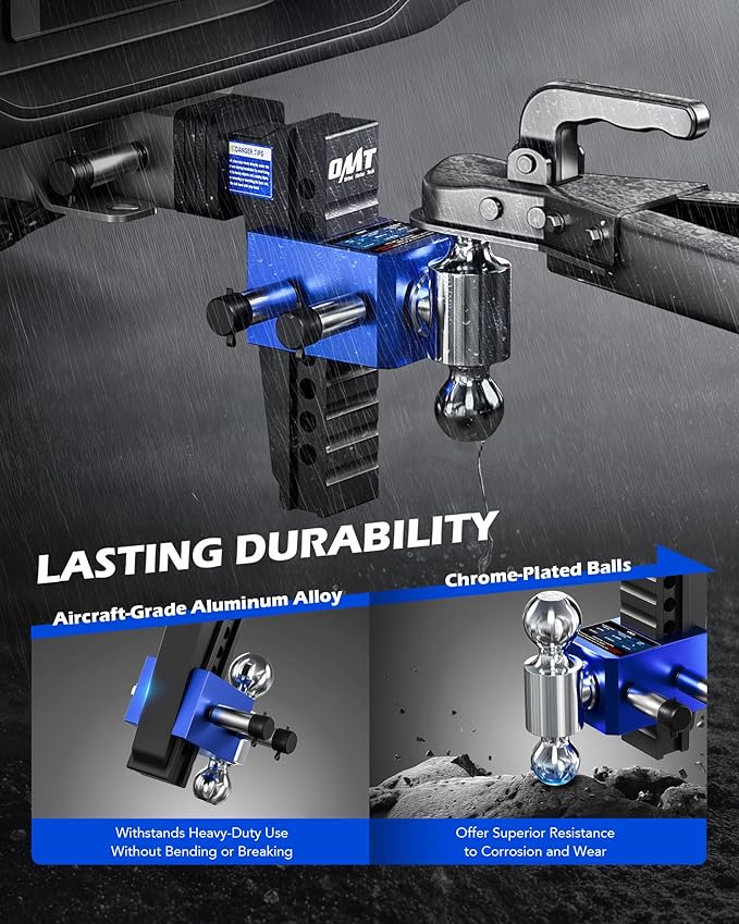 Orion Motor Tech Adjustable Trailer Hitch, Heavy Duty Drop Hitch 2 inch Receiver, 8" Drop & Rise Hitch with 2" & 2-5/16" Balls, 360° Dual-Ball Mount with 12500 lb. Towing Capacity for Class III & IV