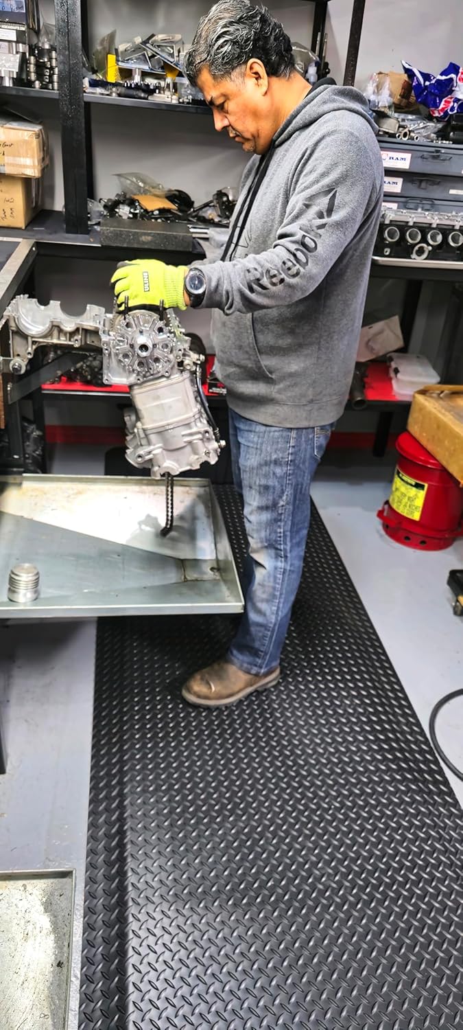 Rhino Mats, American Classic Diamond Anti-Fatigue Mats, Industrial Ergonomic Comfort Standing Mat for Work, Home, Garage, Office, Kitchen or Anywhere (Black 9/16" Thick, 4 FT. x 8 FT.)