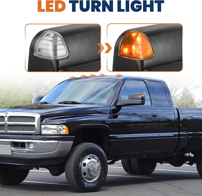 Pair Black Power Heated Towing Mirrors Compatible for 1994-1997 Dodge Ram 1500 2500 3500 w/Led Turn Light Manual Folding