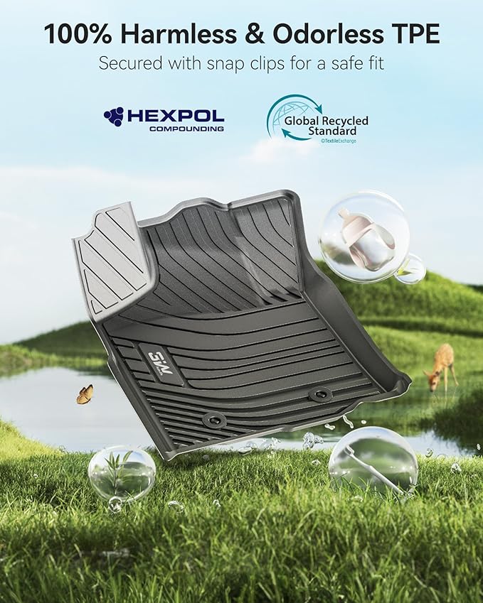 3W Floor Mats Fit Toyota Tacoma 2016-2023 (Only for Double Cab and Automatic), TPE All Weather Custom Fit Floor Liner for Toyota Tacoma SR/SR5/TRD/Limited/Trail Accessories Car Liners, Black