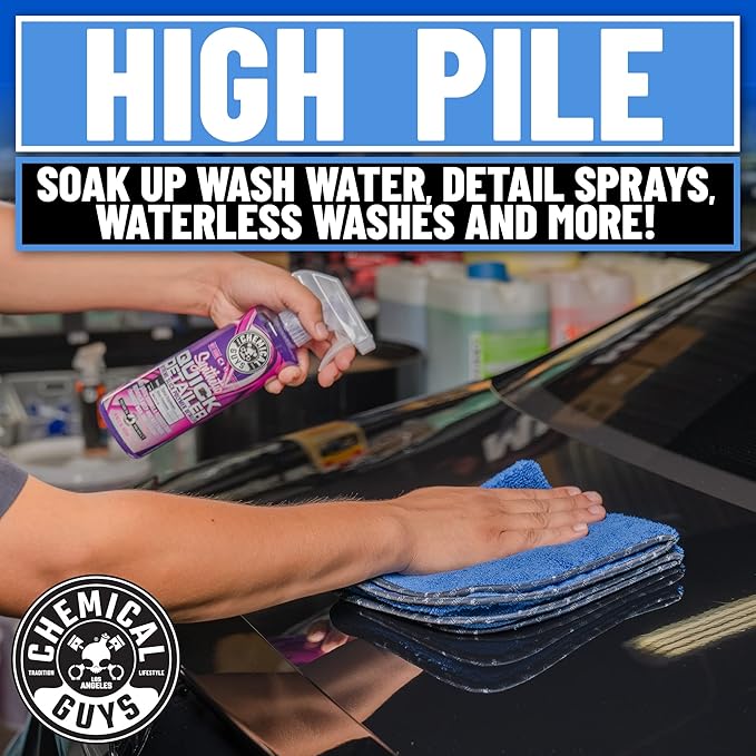 Chemical Guys Professional Grade Premium Microfiber Towels - Blue, 16" x 16", Ultra-Soft and Scratch-Free Car Detailing Cloths for Cars, Trucks, Motorcycles, and More - 3 Pack