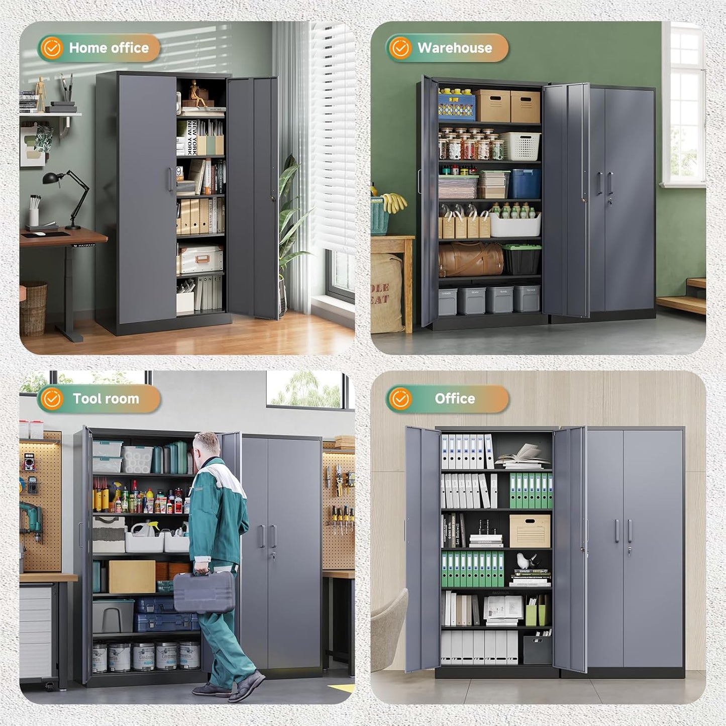 Letaya Metal Storage Cabinet with Lock Door and 5 Shelves,6 Tier Steel Garage Tool Cabinet for Home Office Utility Room 72" H X 36" W X18 D (Black Gray)