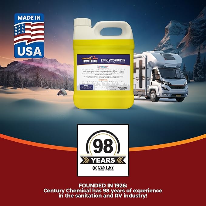 Century Heat Transfer Fluid - Non-Corrosive, Non-Toxic Propylene Glycol RV Antifreeze for Heating Systems | Concentrated (Requires Dilution) | Recommended by Aqua-Hot, Oasis & Timberline - Yellow 32oz