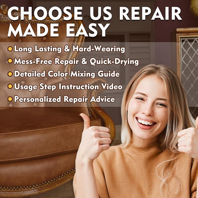 Brown Leather Repair Kit for Furniture, Leather Couch Repair Kit for Car Interior, Sofa, Purse and Jacket, Restore Any Material with Super Easy Instructions to Fix Scratches, Tears, Holes, Peeling