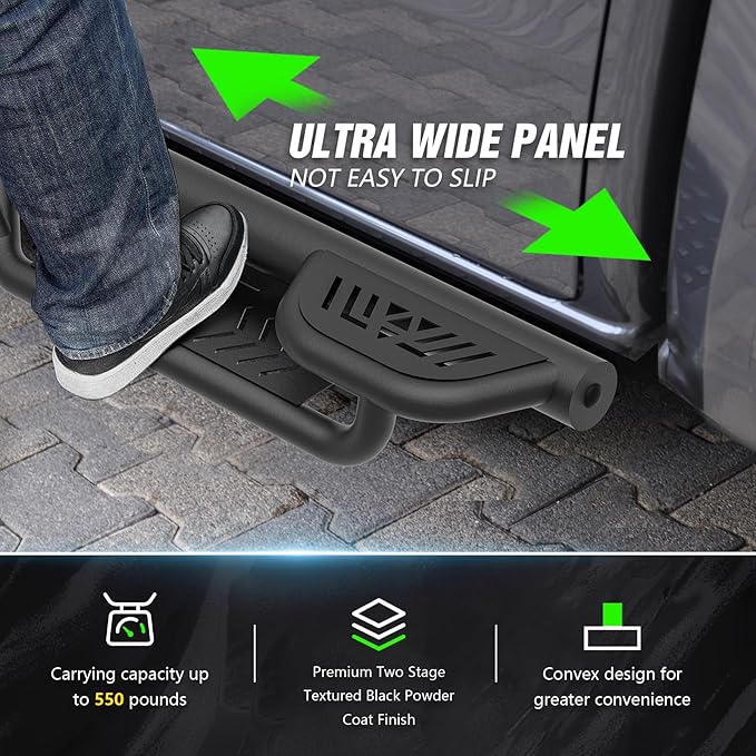 Three Raised Steps Running Boards Compatible for 2019-2025 Ford Ranger Supercrew Cab Side Steps (4 Full Size Doors), Two Stairs Design Bolt-on Side Rails Step Nerf Bar