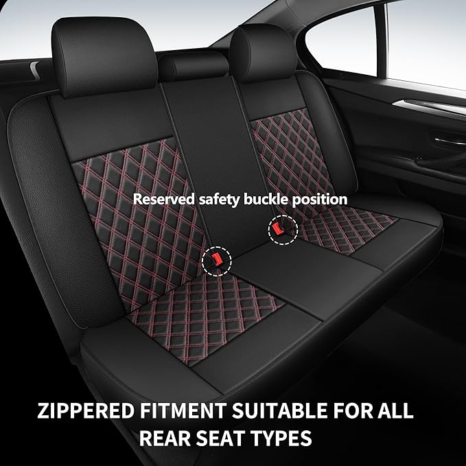 Car Seat Covers Full Set,Breathable and Waterproof Napa Leather Car Seat Cover,Interior Universal Fit for Cars,Sedans,SUVs,Vans,Trucks(Full Seat,Black+Red,N3)
