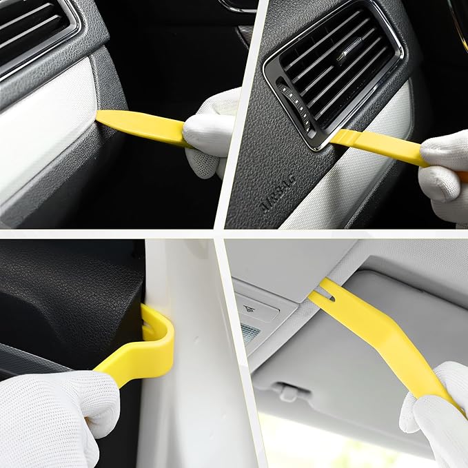 LivTee 5 pcs Auto Trim Removal Tool Kit, No Scratch Plastic Pry Tool Kit - Interior Door Panel Clip Fastener Removal Set for Vehicle Dash Radio Audio Installer (Yellow)
