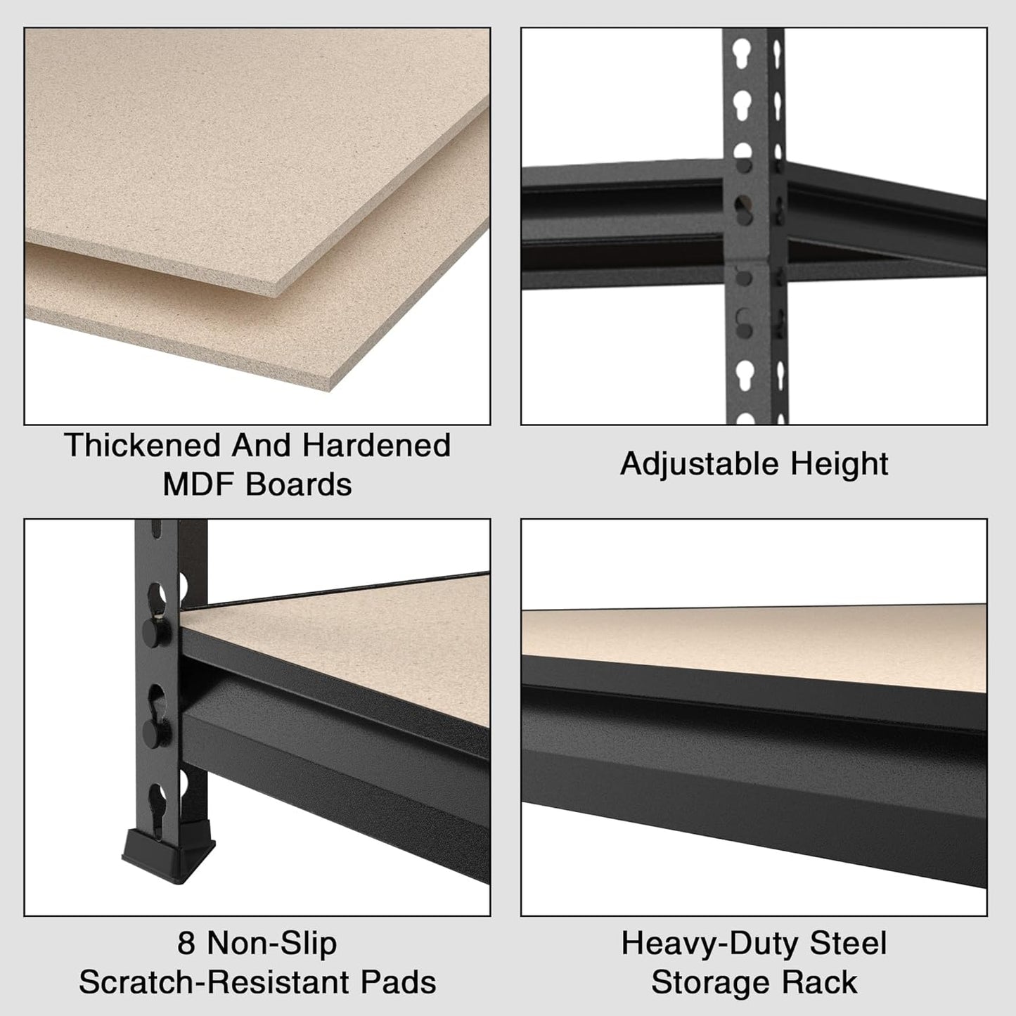 WORKPRO 4000LBS Storage Shelves, 5-Tier Metal Shelving Unit, Adjustable Garage Shelving with Particle Board, Heavy Duty Storage Rack for Garage, Kitchen, Basement, Warehouse, Black, 72"H x 36"W x 18"D