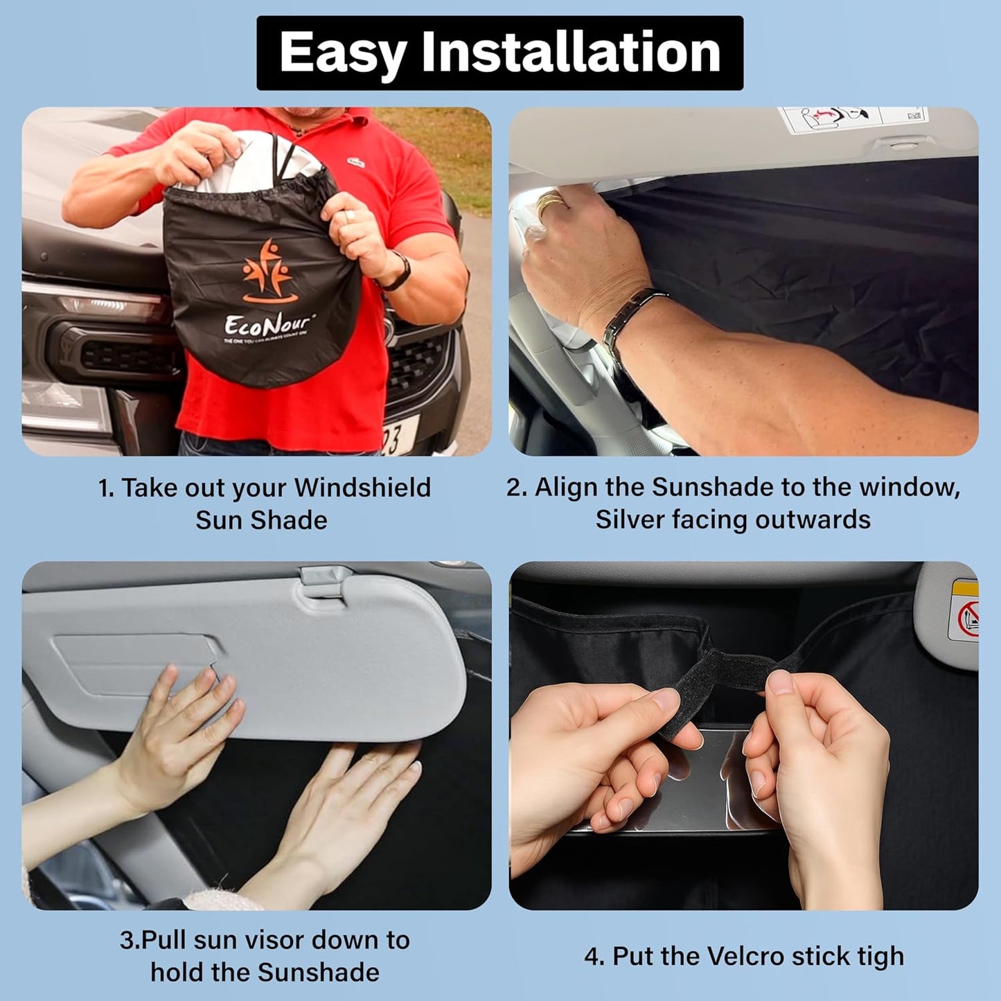 for Chrysler Pacifica 2017-2025 EcoNour Windshield Sunshade -240T Polyester Material Cars Sun Visor Reflector Blocks UV Rays Foldable Sunshade Interior Protection Chrysler Pacifica Accessories