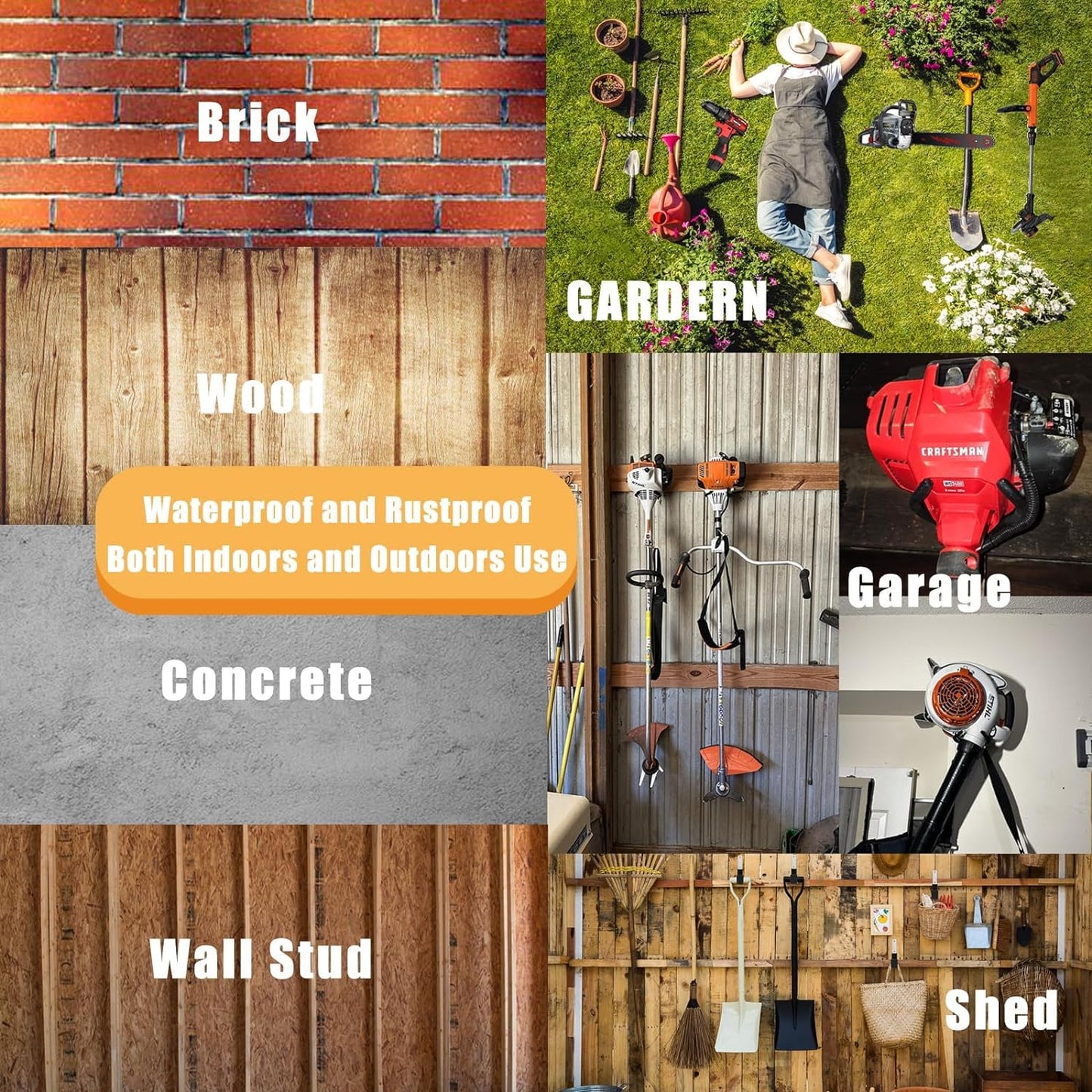 Garden Power Tool Hanger, Garage Wall Hooks, Weedeater Rack, String Trimmer Hanger, Utility Hooks for Garage Tool Organizers and Storage - Black, 2 Pcs