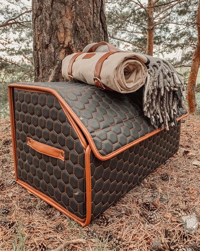 Owleys Foldable Trunk Organizer for Car Storage - Collapsible Auto Trunk Organizer With Lid - Trunk Organization (21.6 inch, Hexy)