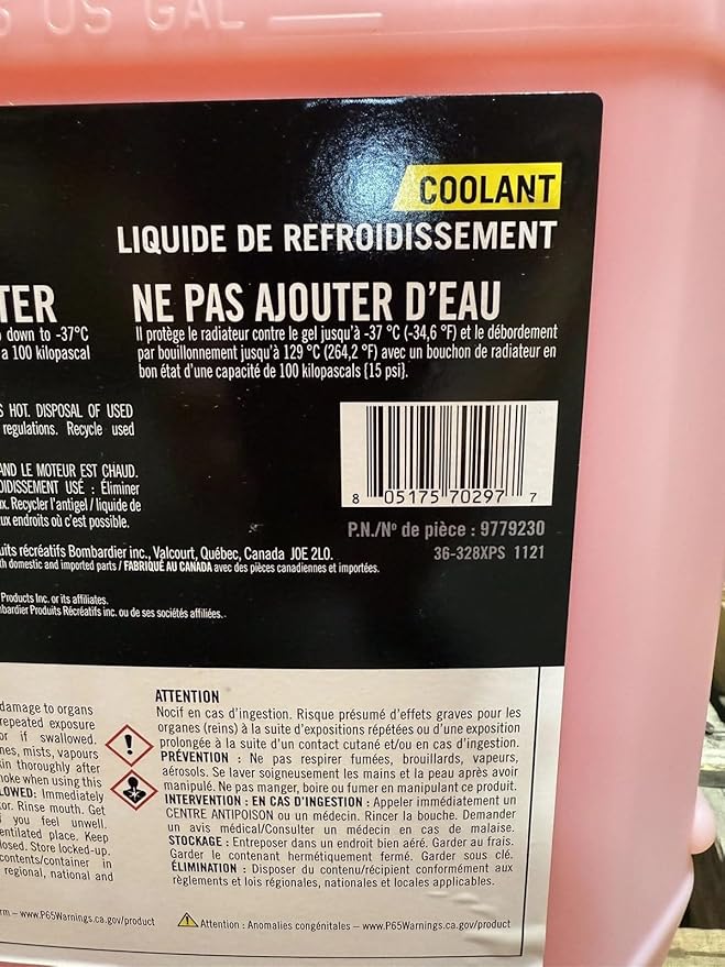 XPS Pre-Mixed Coolant Antifreeze 20L (5.28 Gallon) β Genuine OEM Formula for Ski-Doo, Sea-Doo, and Can-Am Vehicles β Ready to Use Extended Life Engine Coolant β Part #9779230