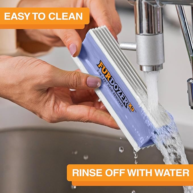 FurDozer Pet Hair Remover & Auto Detailing Tools - Cat & Dog Hair Remover for Carpets, Car Interiors, Couches, Bedding, & Pet Furniture (Purple, X3 MEGA - 10" Long)