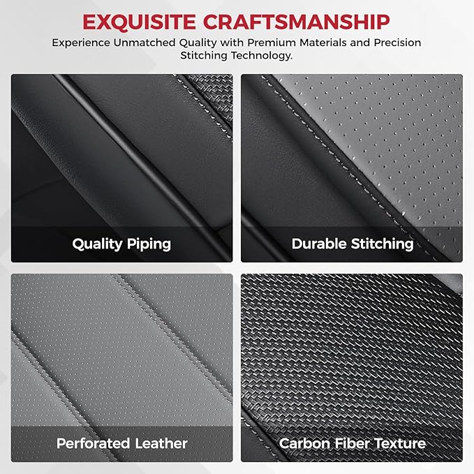 FREESOO Black Gray Car Seat Covers Full Set - Faux Nappa Leather Seat Covers for Cars, with Front Seatbelt Pads, Luxury Waterproof Cushion Protector Accessories Fit for Most 5 Seats Sedans SUV Trucks