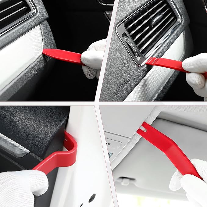 LivTee 5 pcs Auto Trim Removal Tool Kit, No Scratch Plastic Pry Tool Kit - Interior Door Panel Clip Fastener Removal Set for Vehicle Dash Radio Audio Installer (Red)