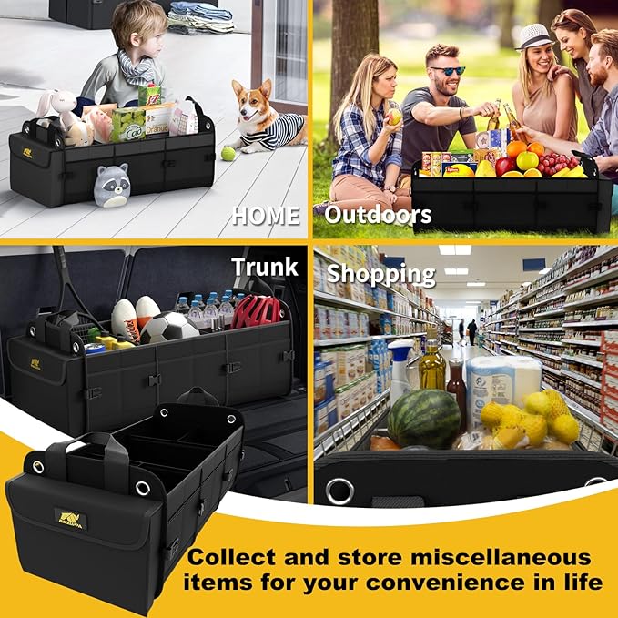 MIKKUPPA Car Trunk Organizer with Cooler - 100L Large Car Organizer, 1680D Oxford Collapsible Suv Trunk Storage with 2 Adjustable Straps for Auto, Truck, Suv (Black)