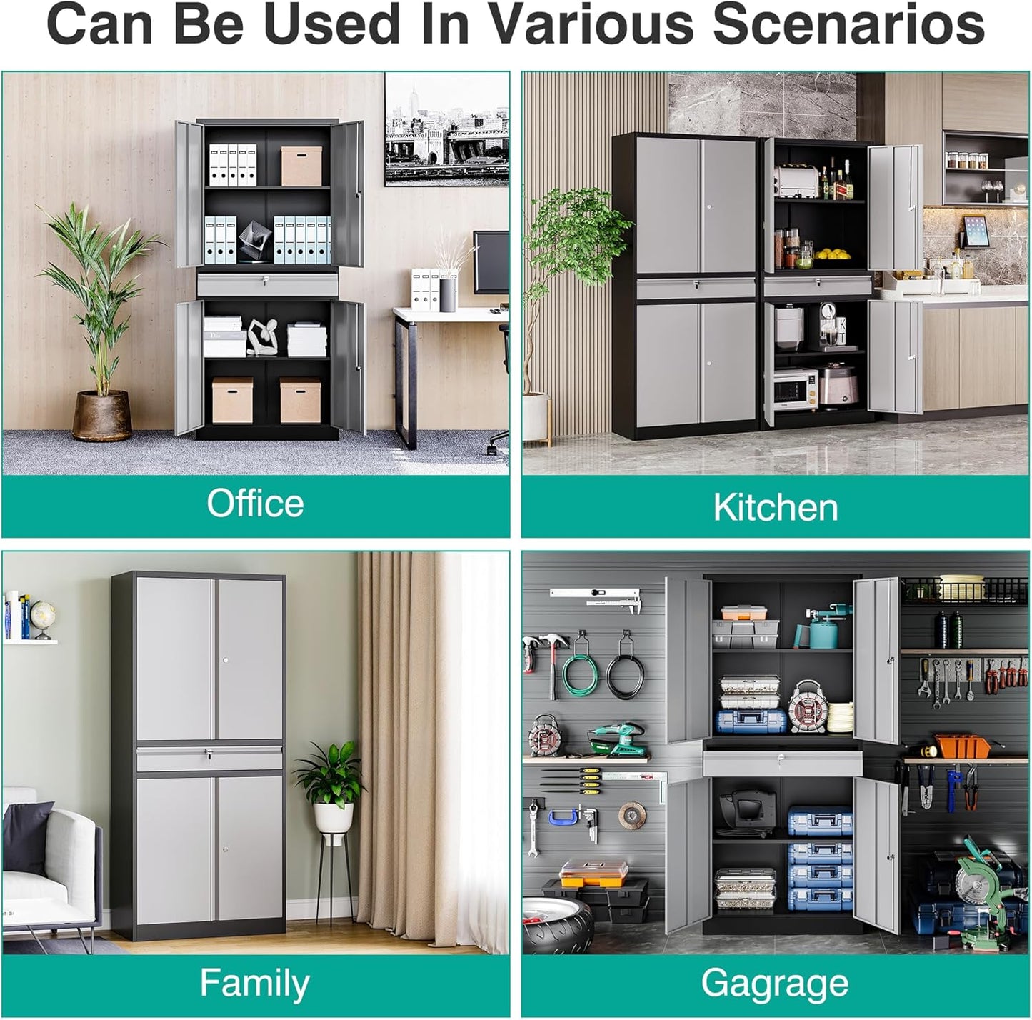 Metal Garage Storage Cabinet with Doors and Shelves, Lock, Drawer - 71" Lockable Steel Cabinet for Home, Office