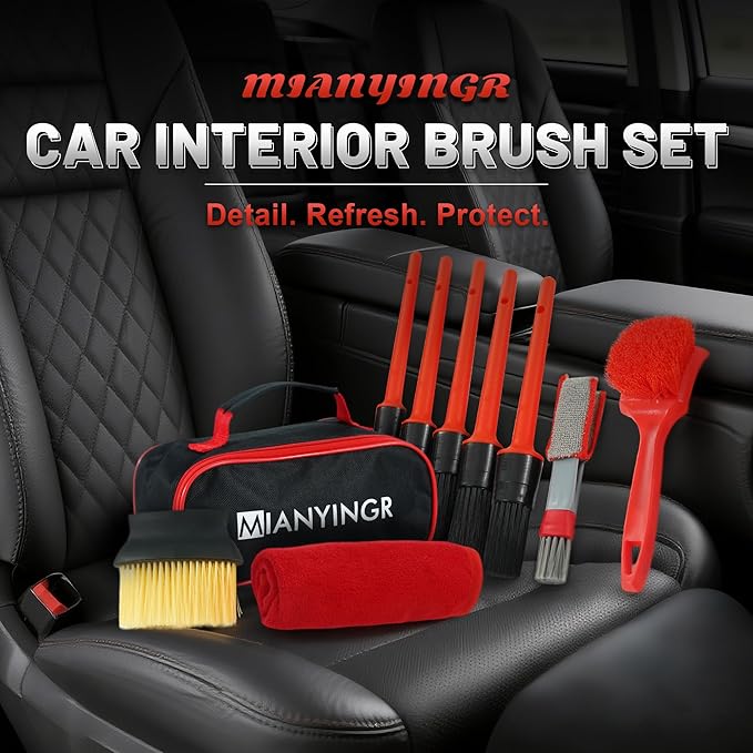 10Pcs Interior Detailing Brush Set, Car Vent & Dashboard Cleaner Kit with Microfiber Towel, Storage Bag (10PCS)