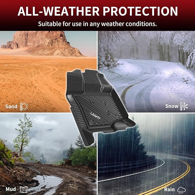 LASFIT Floor Mats for Ford F-150 2015-2025 | F150 Lightning 2022-2025 SuperCrew (Rear w/o Fold Flat Storage) Carpet Floor All Weather Protector TPE Truck Liners- 1st & 2nd Row, 3pcs Black