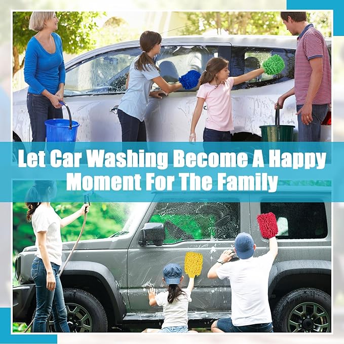 Toulite 16 Pcs Car Wash Mitt Chenille Microfiber Wash Mitt Double Sided Glove Cleaning Drying Mitts(5.91 x 9.06 Inch,Bright Colors)