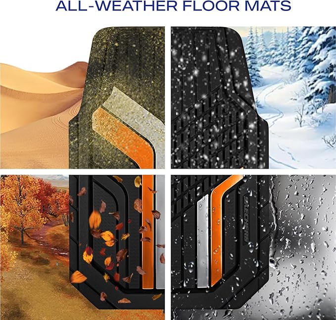 Skechers Heavy Duty Rubber Car Floor Mats,Dual Color Design Floor Mats,All Weather Car Mats,Waterproof Trim to Fit Universal Floor Liner Car Mats,Automotive Floor Mats for Cars Trucks Suvs,Orange