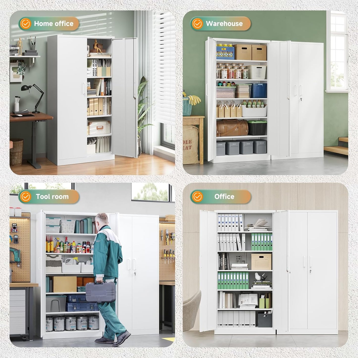 Letaya Metal Storage Cabinet with Lock Door Adjustable Shelf,72" Steel Lockers for Office, Home,School,Kitchen,Garage Tool Utility Cabinet (2 Door-White)