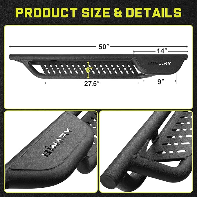 BINARY STAR Running Boards Compatible with Vehicle 2018-2025 Jeep Wrangler JL 2 Door, 6 Inch Two-Stair Side Steps, Wrangler JL Side Steps Truck Step Bars Nerf Bars Made with Carbon Steel.