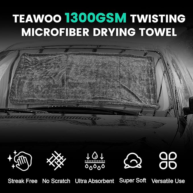 2 Pack Double-Sided Car Care Extra-Large, Ultra-Absorbant Microfiber Drying Towel for Cars and Trucks, Super Absorbent Car Drying Towel, 1300GSM, 35" x 24"