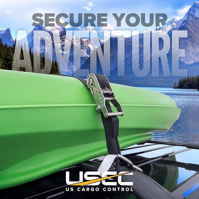 US Cargo Control Stainless Steel Ratchet Strap with S-Hooks, 1" X 10', 765 LBS Break Strength, Marine Tie Down Straps for Boats, ATVs, Trees, Camping, Snow, Saltwater Applications