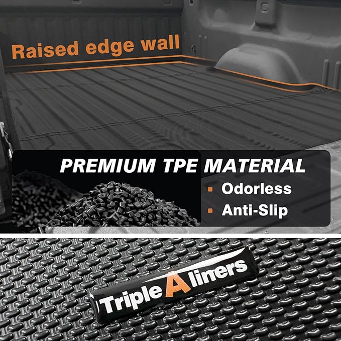 TripleAliners Truck Bed Mat Compatible with 2007-2018 Chevy Silverado/GMC Sierra 1500 Accessories 5.8FT Vehicle Bed Perfectly Flush All Weather Protection TPE HeavyDuty Pickup Car Cargo Mat