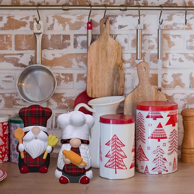 Seenelling 2 Pack Christmas Chef Gnome Ready to Paint Your Own Statues 4'' DIY Unpainted Ceramics Figurines Kit Blank Paintable Ceramics Classroom Art and Crafts Christmas Home Decorations