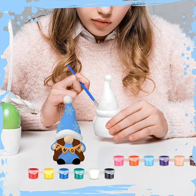 Seenelling 2 Pack Winter Gnomes Ready to Paint Your Own Gnome Statues 4'' DIY Winter Unpainted Ceramics Figurines Kit Blank Paintable Ceramics for Art Crafts Winter Christmas Decor