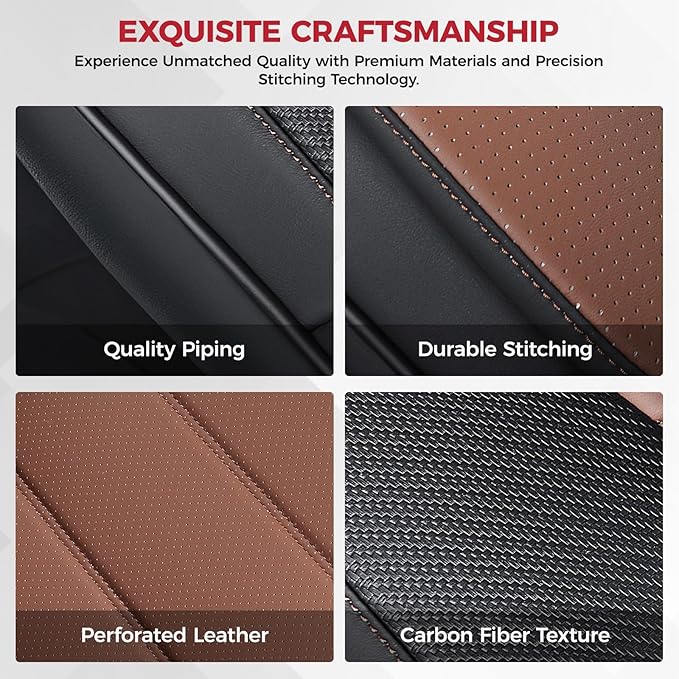 FREESOO Black Brown Car Seat Covers Full Set - Faux Nappa Leather Seat Covers for Cars, with Front Seatbelt Pads, Ultra Waterproof Cushion Protectors Fit for Most 5 Seats Sedans SUV Trucks Pick-ups