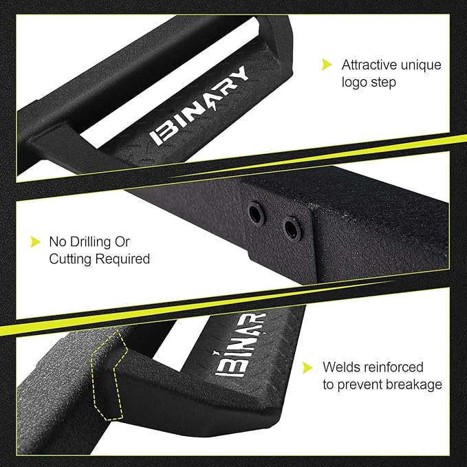 BINARY STAR Running Boards Compatible with 2007-2018 Chevy Silverado/GMC Sierra 1500 Crew Cab, 07-19 Silverado/Sierra 2500HD 3500HD. Drop Down Silverado Side Steps Step Bars Nerf Bars Carbon Steel.
