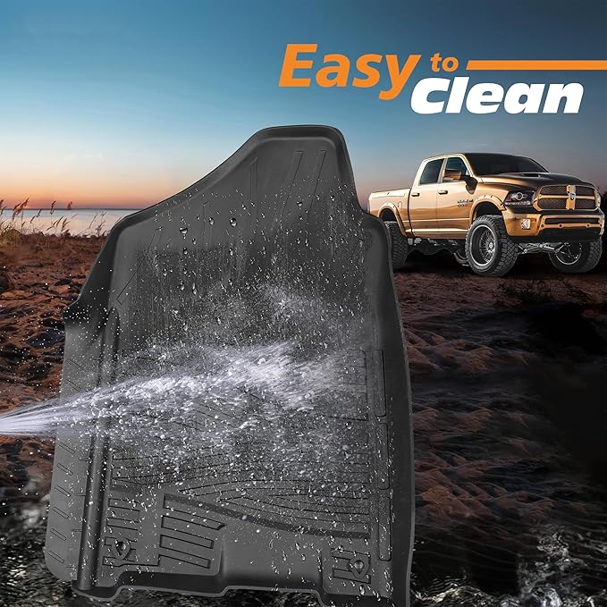 Floor Mats for 2009-2018 Dodge Ram 1500/2500/3500 Crew Cab & 2019-2022 Ram 1500 Classic Crew Cab | Custom Fit | Front & Rear | Front Bucket | All-Weather Car Liners for Trucks
